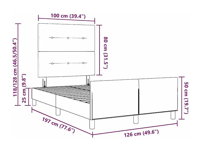 Cadre de lit avec tête de lit Bleu 120 x 190 cm tissu