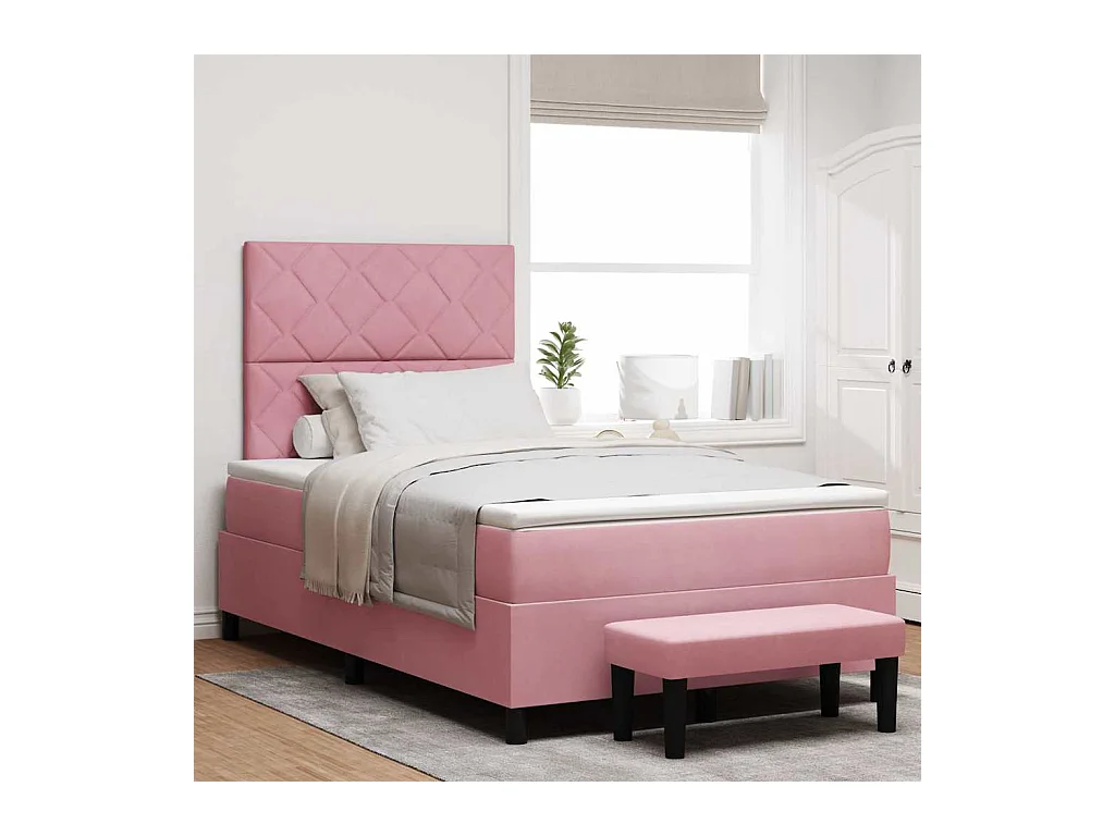 Lit à ressorts avec matelas Rose 120 x 190 cm Velours