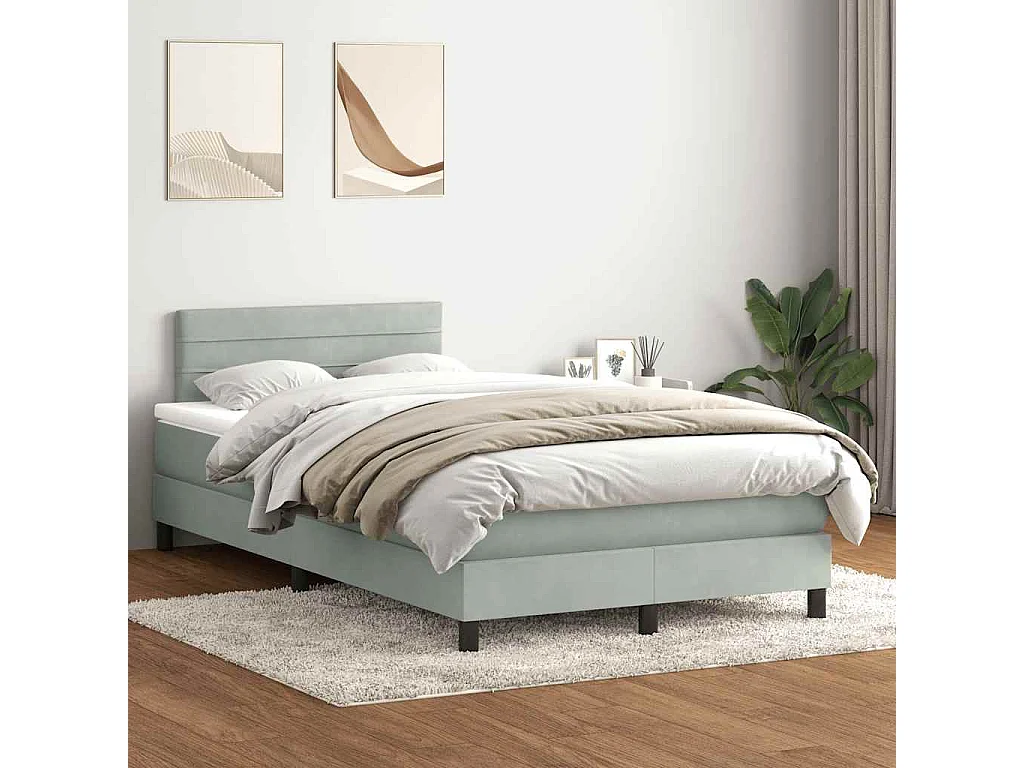 Boxspring met matras fluweel lichtgrijs 120x210 cm