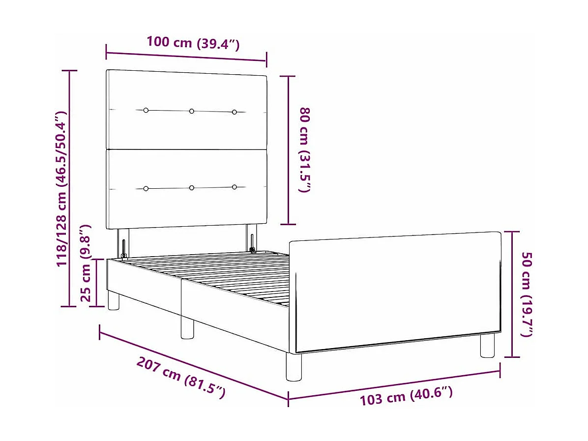 Struttura del letto Grigio chiaro 100 x 200 cm Tessuto