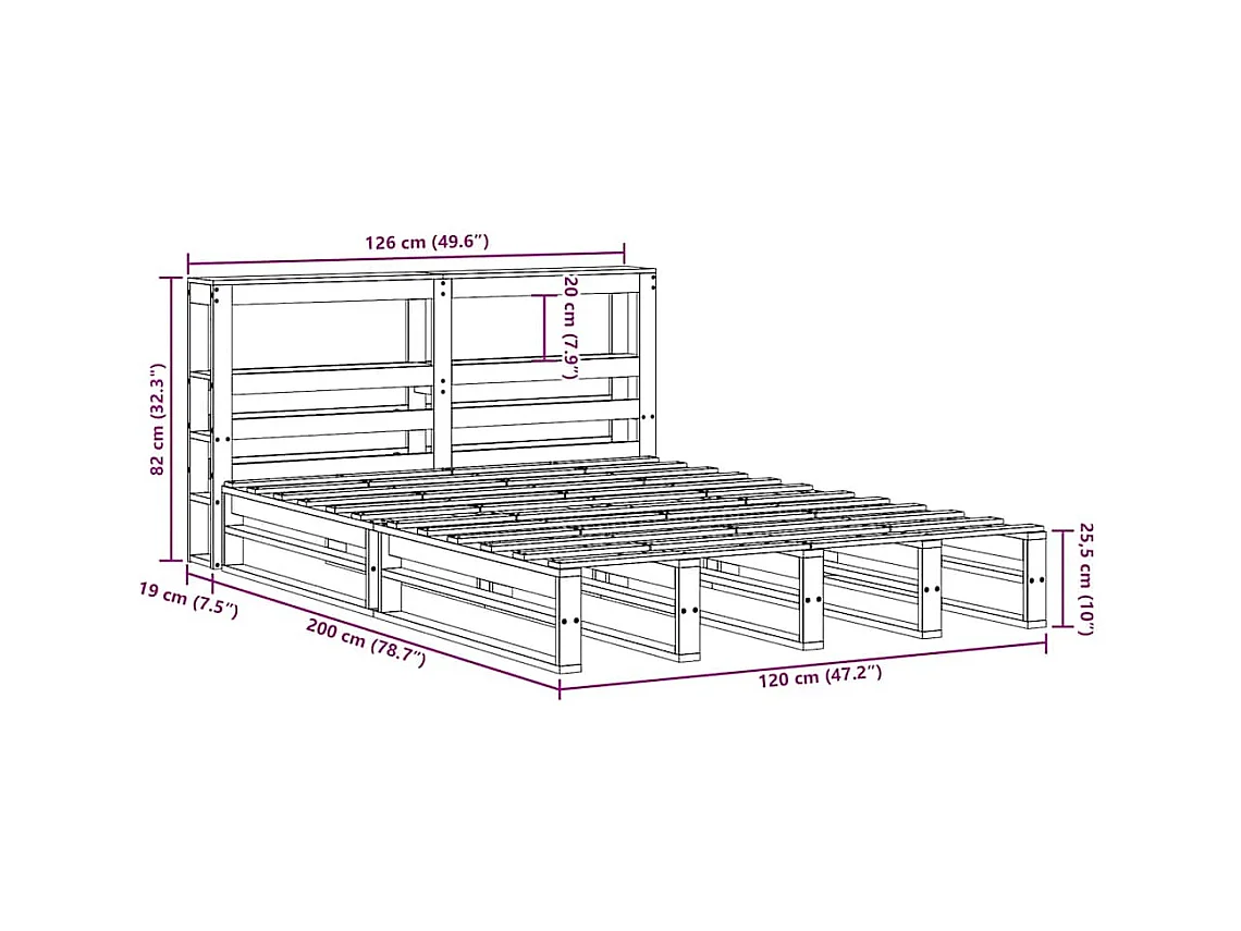 Cadre de lit sans matelas 120x200 cm bois de pin massif