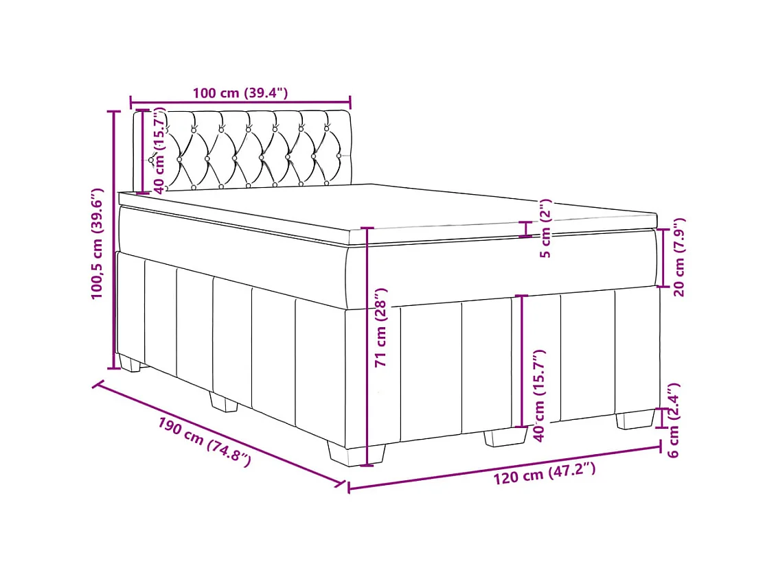 Cama boxspring com colchão 120x190 cm tecido cinzento-escuro