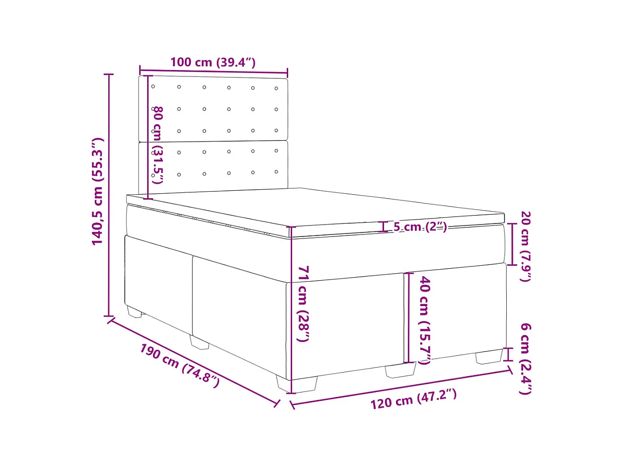 Boxspringbett mit Matratze Blau 120x190 cm Samt