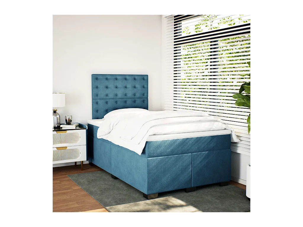 Boxspringbett mit Matratze Blau 120x190 cm Samt