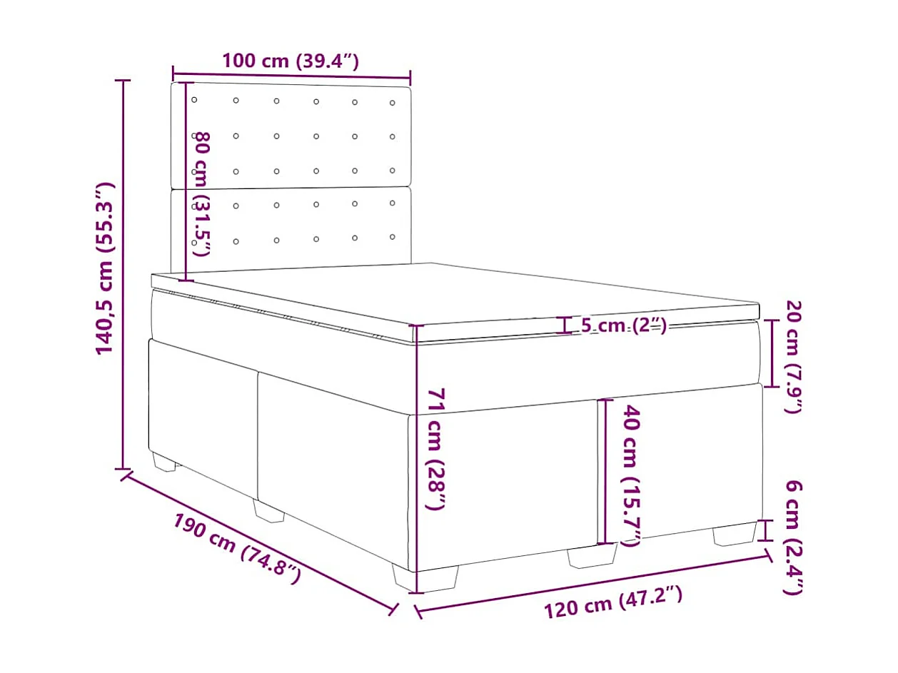 Sommier à lattes de lit et matelas bleu 120x190 cm velours