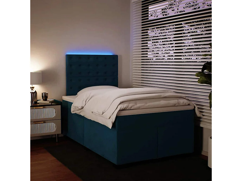 Sommier à lattes de lit et matelas bleu 120x190 cm velours