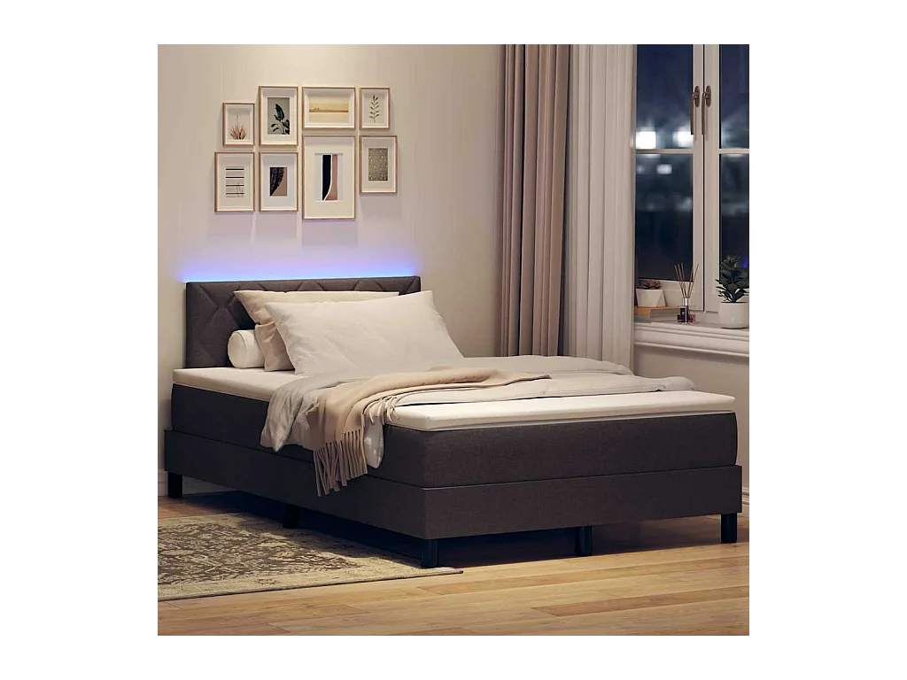 Lit à ressorts avec matelas Marron foncé 120 x 190 cm tissu