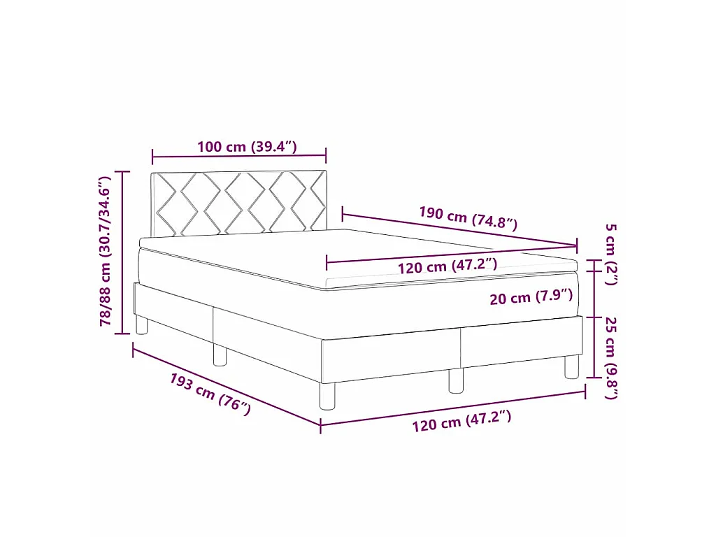 Lit à ressorts avec bandes LED Marron foncé 120 x 190 cm tissu