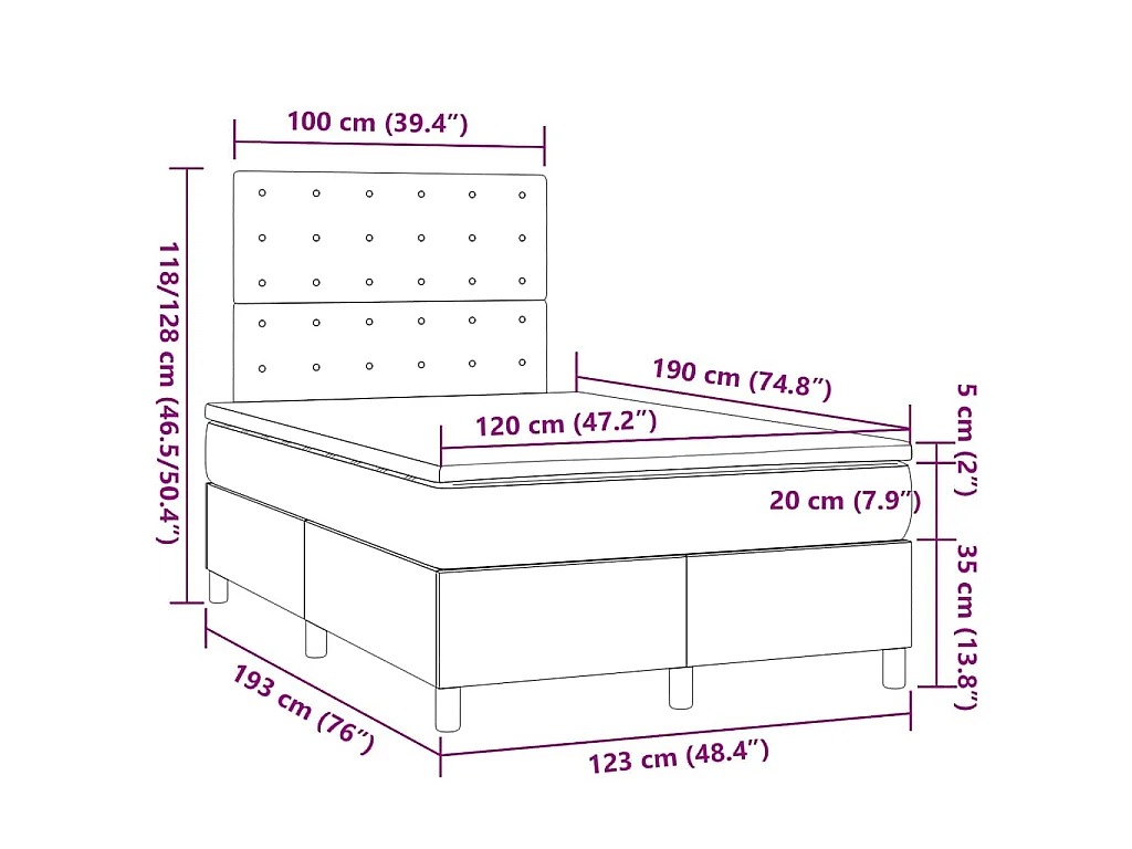 Boxspringbett mit Matratze Blau 120x190 cm Stoff