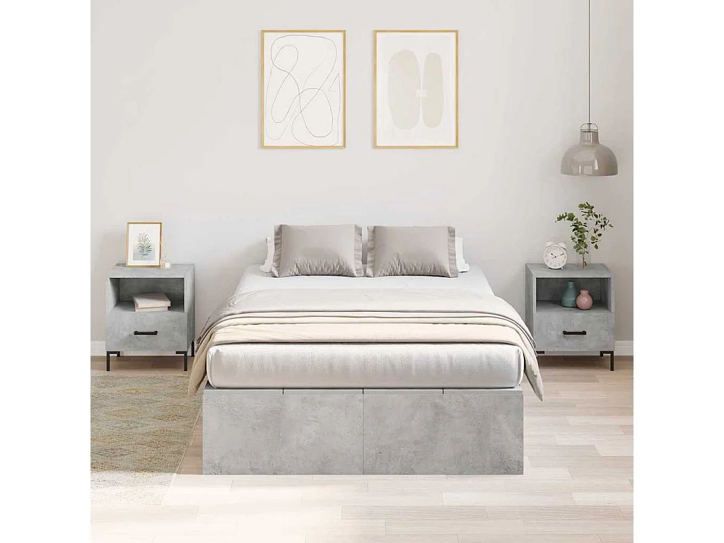 Cadre de lit avec rangement Gris béton 120 x 190 cm