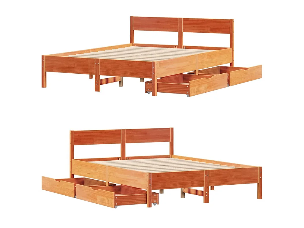 Cadre de lit sans matelas cire marron 120x200cm bois pin massif