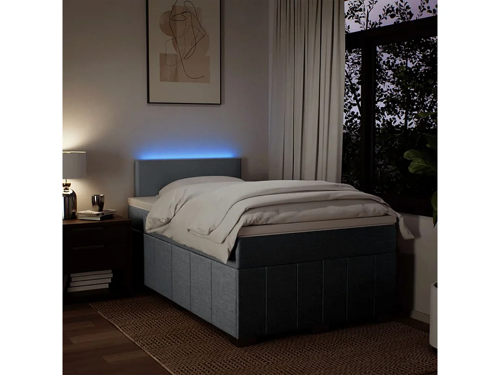 Cama box spring con colchón tela gris claro 120x190 cm