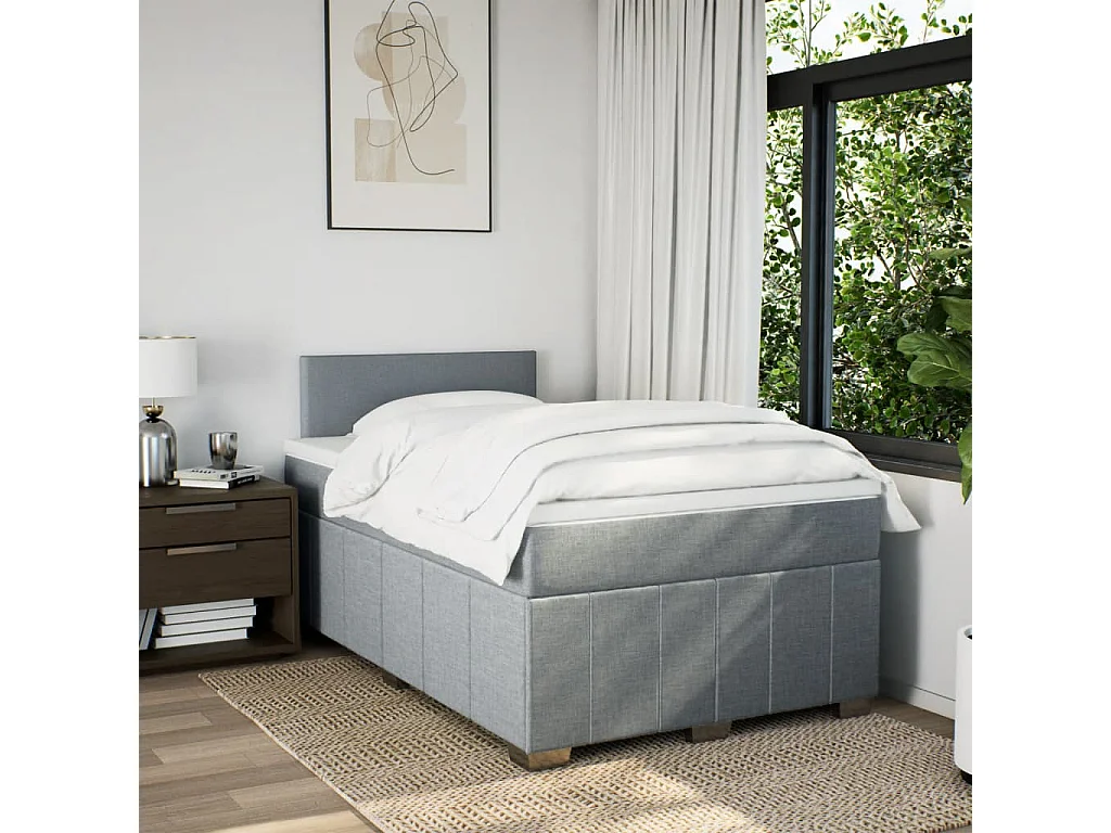 Cama box spring con colchón tela gris claro 120x190 cm