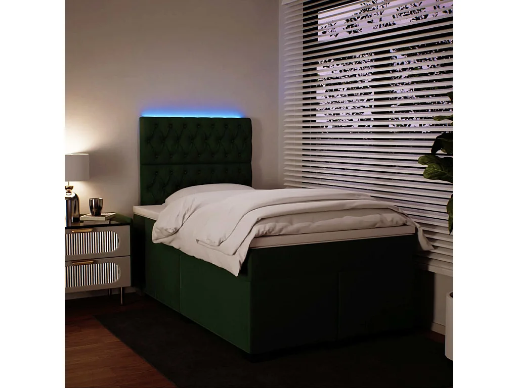 Cama boxspring com colchão 120x200 cm veludo verde-escuro