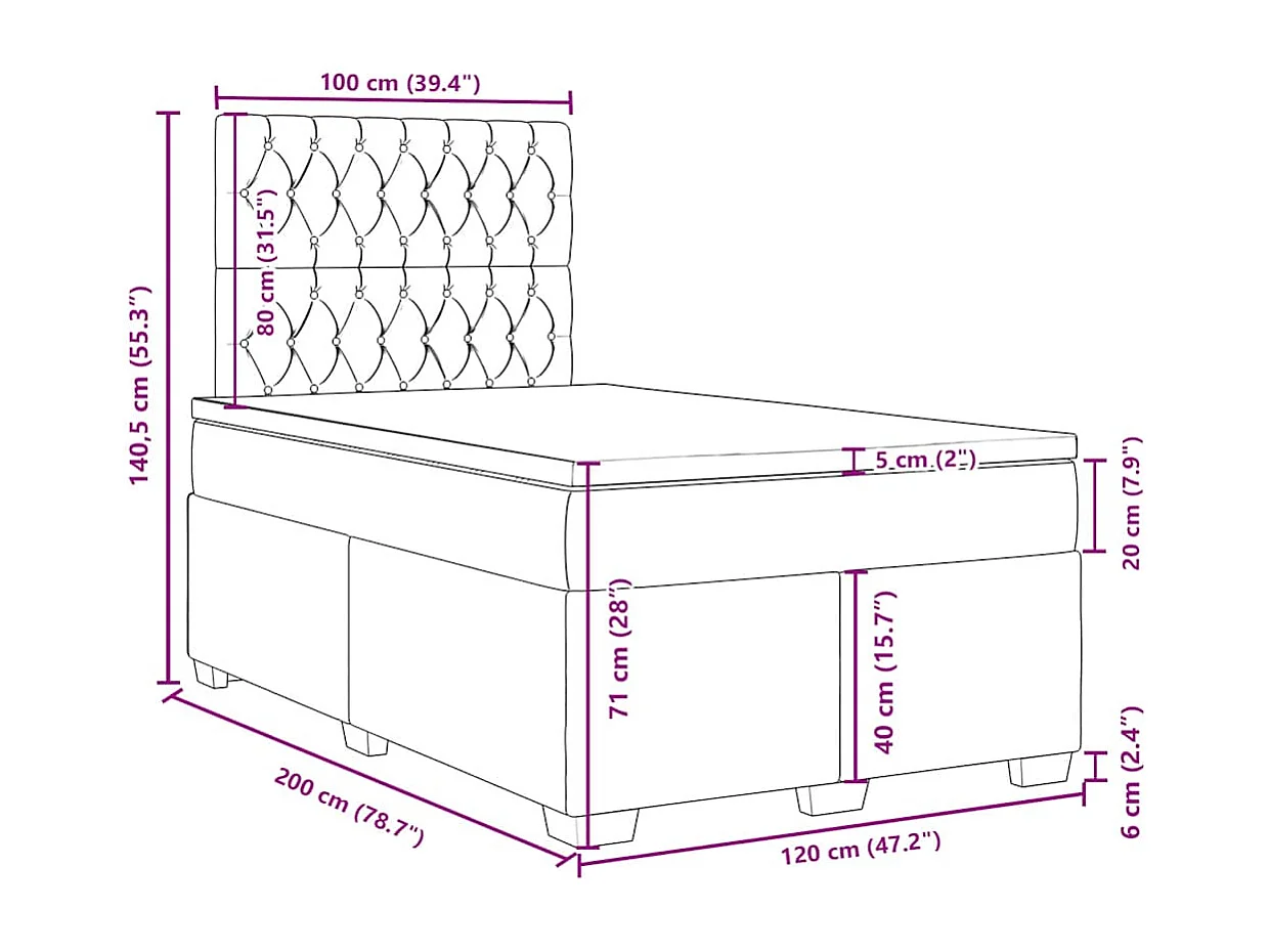 Cama box spring con colchón terciopelo verde oscuro 120x200 cm