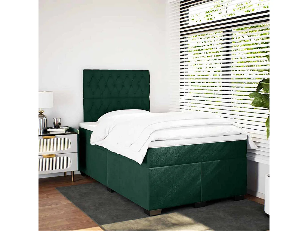 Cama box spring con colchón terciopelo verde oscuro 120x200 cm