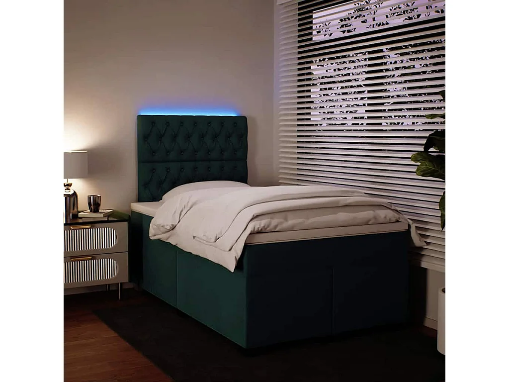 Cama box spring con colchón terciopelo verde oscuro 120x200 cm