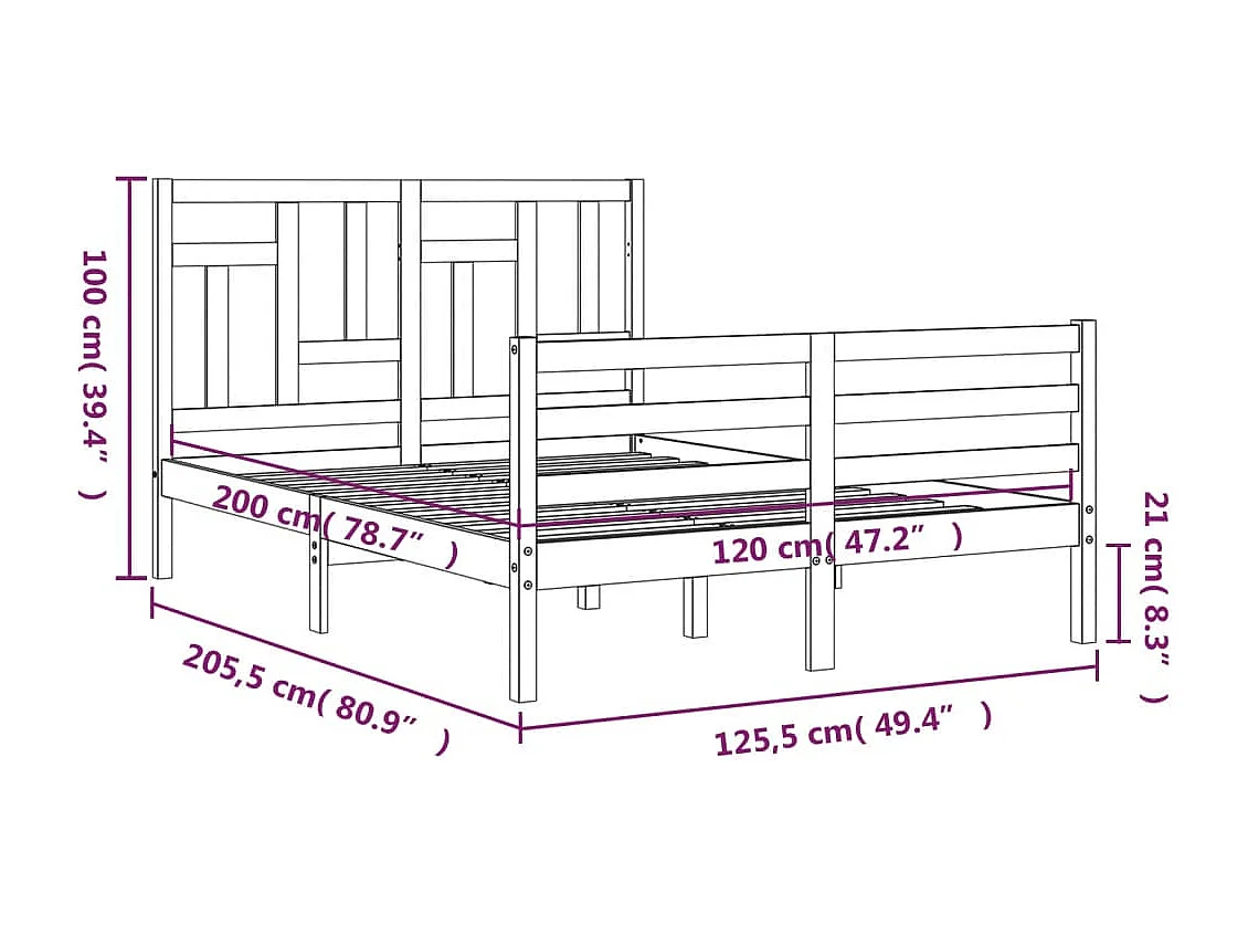 Massivholzbett mit Kopfteil 120x200 cm