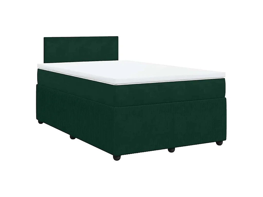 Cama boxspring com colchão 120x200 cm veludo verde-escuro