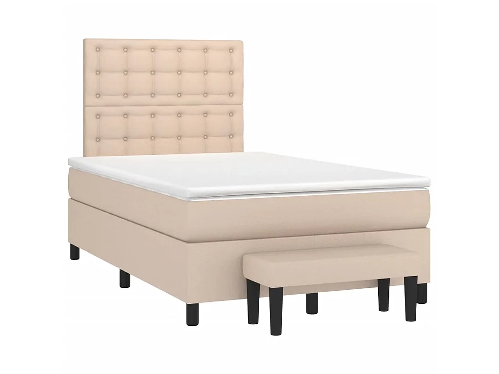 Cama boxspring c/ colchão 120x190cm couro artificial cappuccino