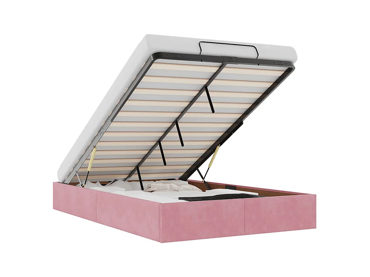 Struttura Letto Pouf Senza Materasso Rosa 120x190 cm Velluto