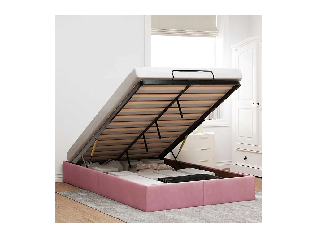 Cadre de lit ottoman sans matelas rose 120x190 cm velours