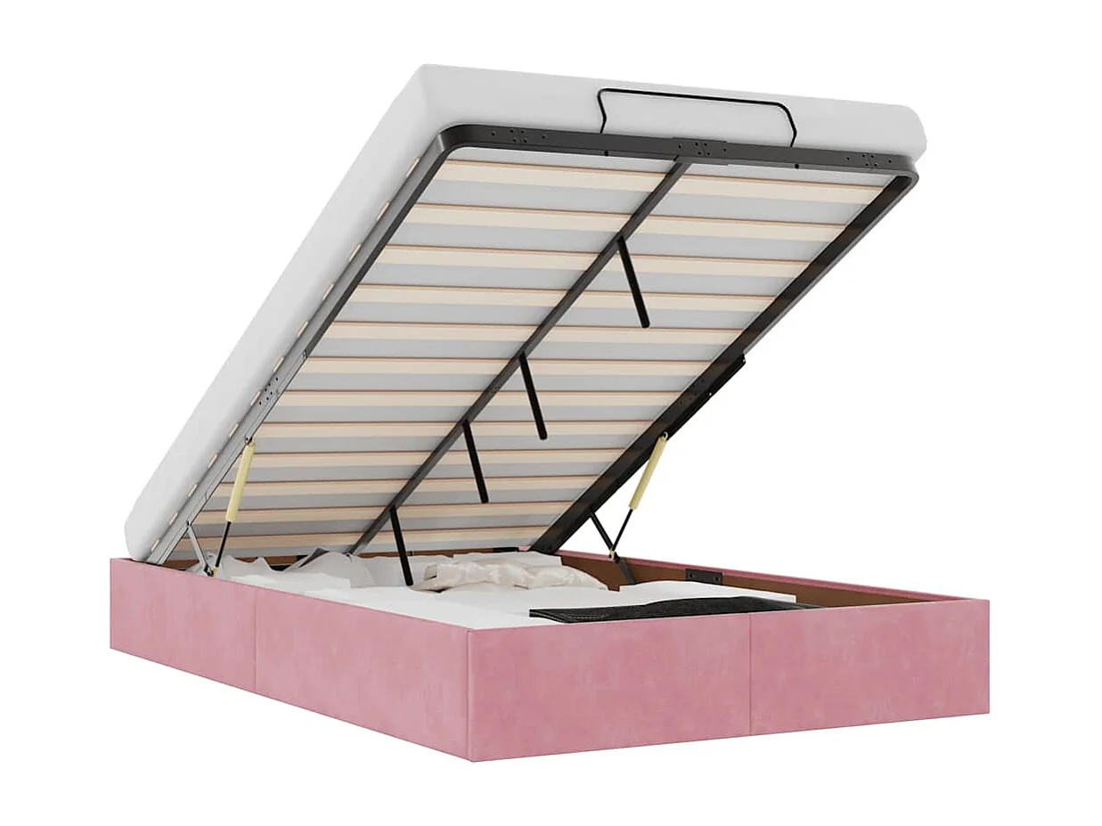 Cadre de lit ottoman sans matelas rose 120x190 cm velours