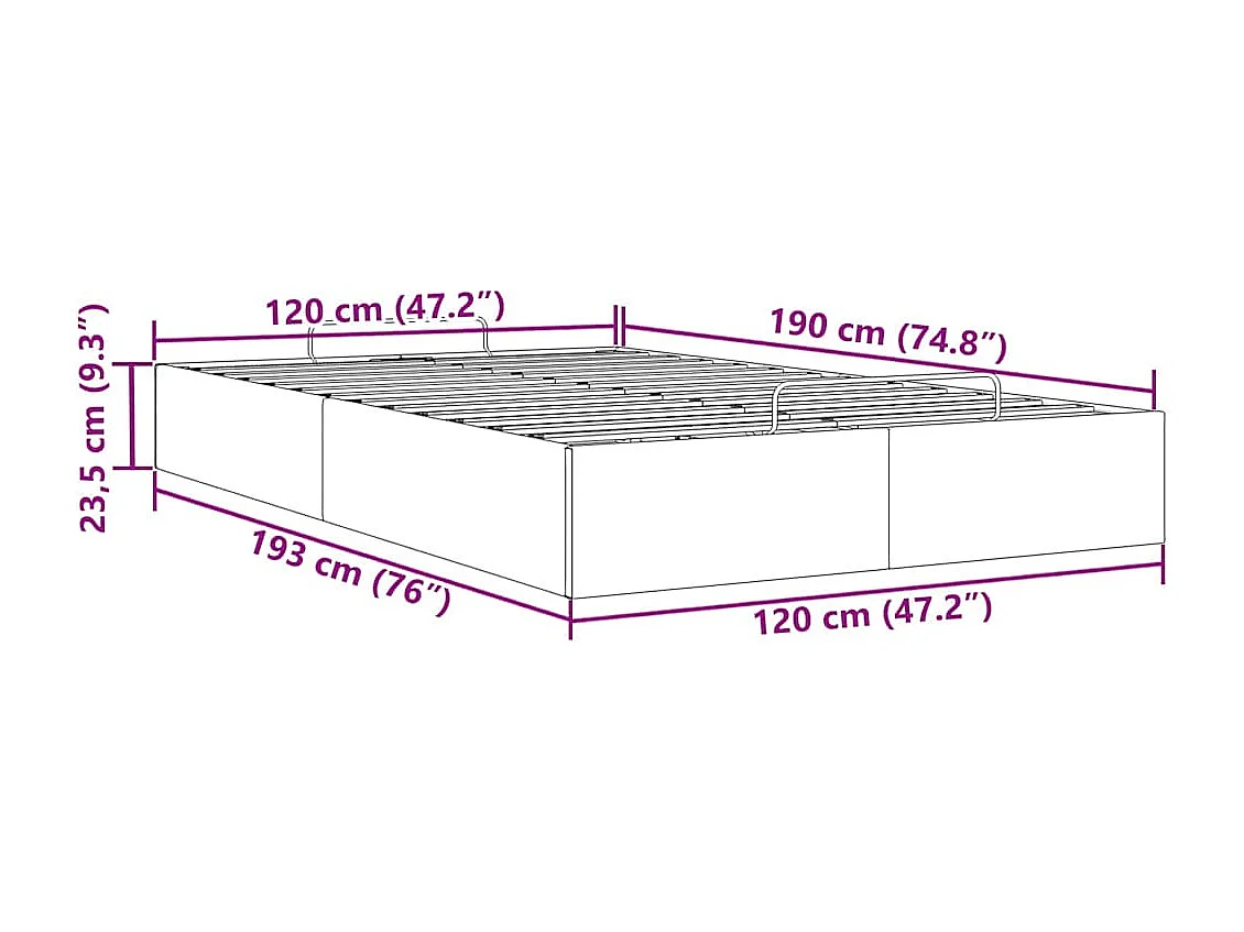 Cadre de lit ottoman sans matelas rose 120x190 cm velours