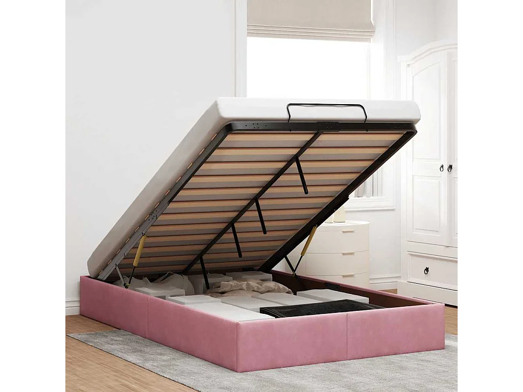 Cadre de lit ottoman sans matelas rose 120x190 cm velours