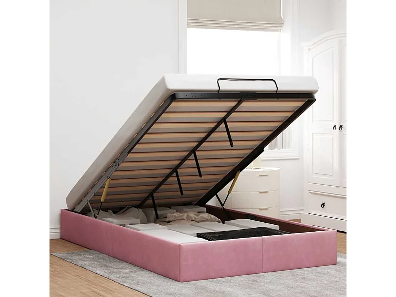 Cadre de lit ottoman sans matelas rose 120x190 cm velours