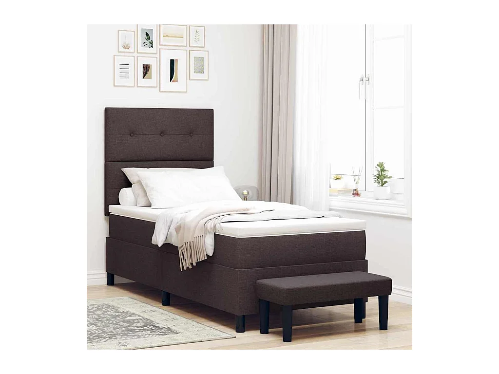 Letto a molle con materasso Marrone Scuro 100 x 200 cm Tessuto