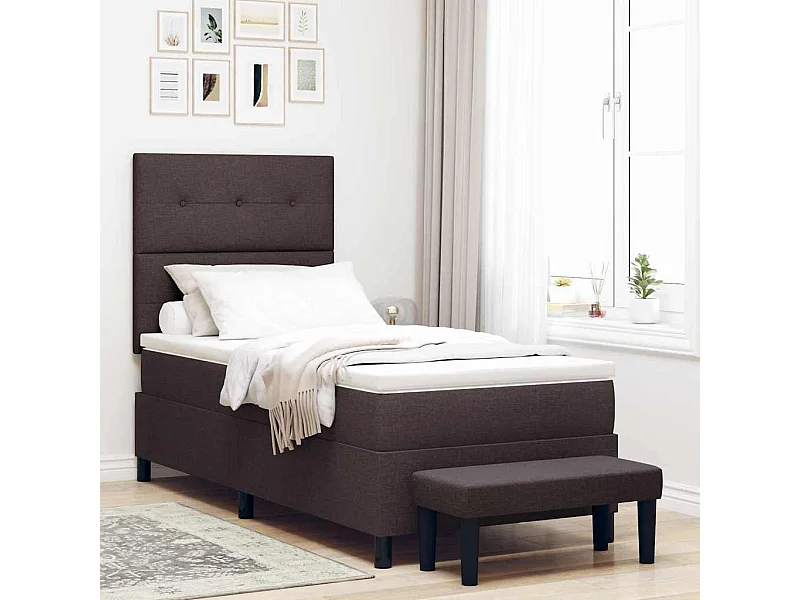 Cama Box com colchão Marrom Escuro 100 x 200 cm tecido