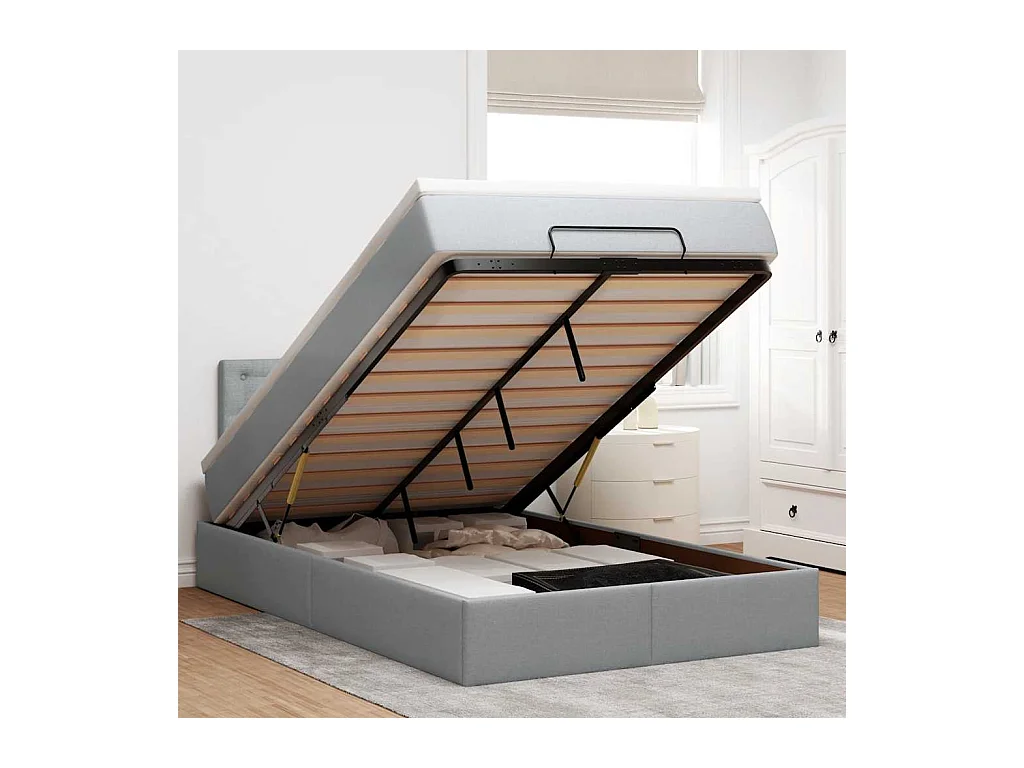 Lit ottoman avec matelas gris clair 120x190 cm tissu
