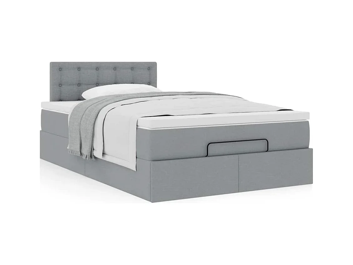 Lit ottoman avec matelas gris clair 120x190 cm tissu