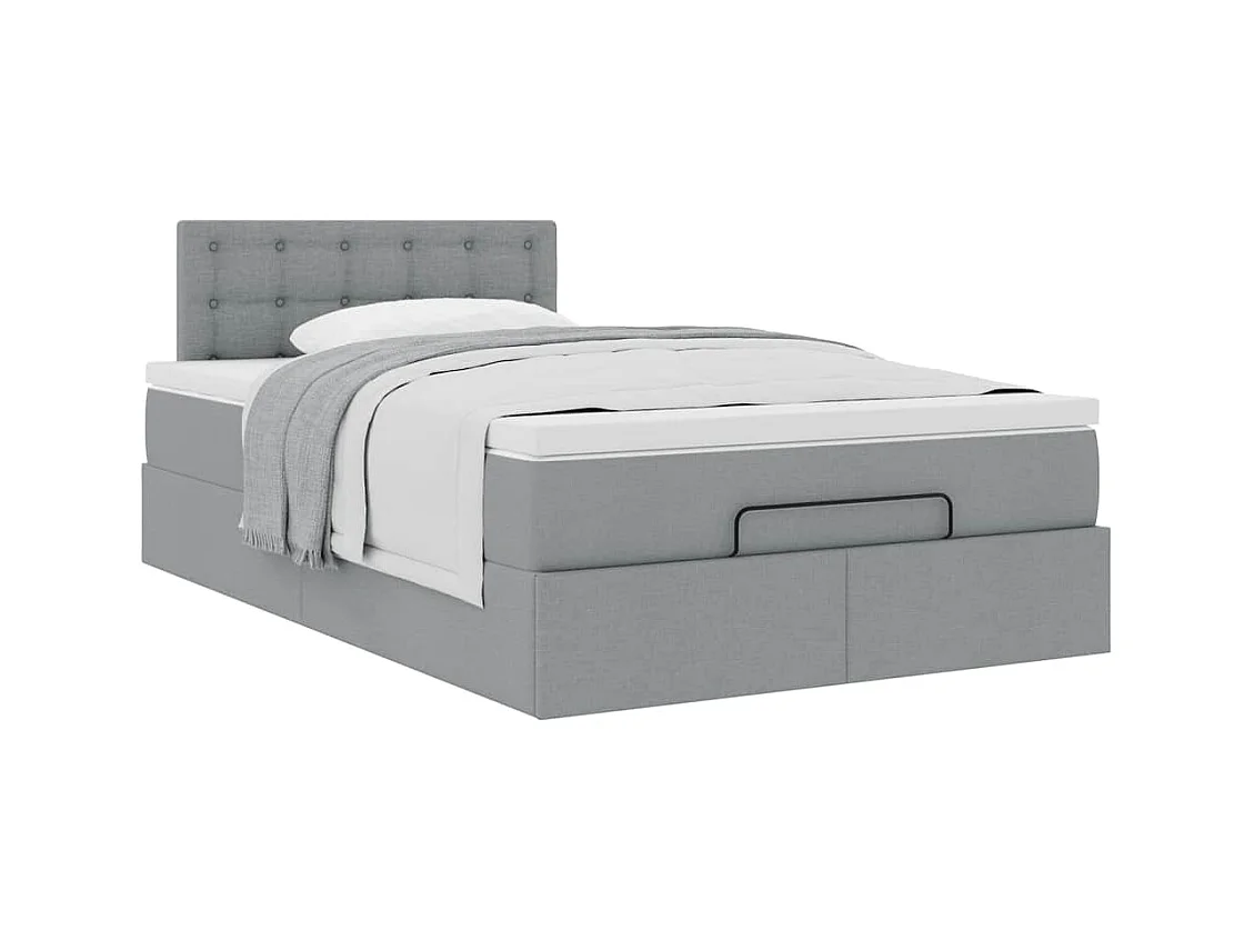 Lit ottoman avec matelas gris clair 120x190 cm tissu
