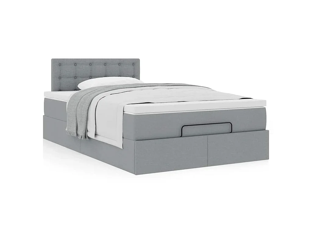 Lit ottoman avec matelas gris clair 120x190 cm tissu