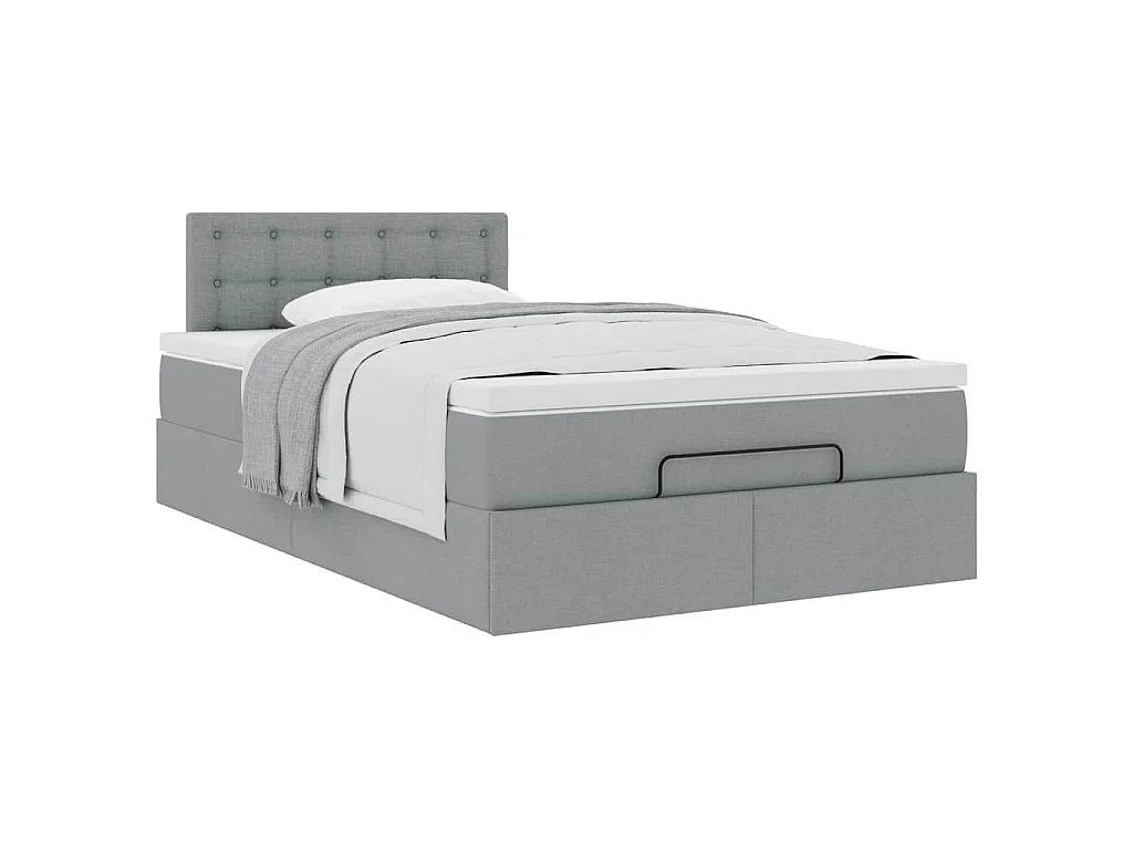 Lit ottoman avec matelas gris clair 120x190 cm tissu