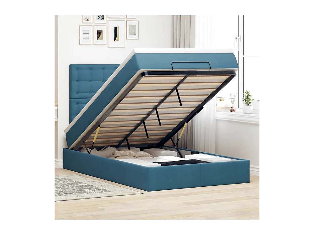 Ottoman-Bett mit Matratzen & LEDs Dunkelblau 120x190 cm Samt