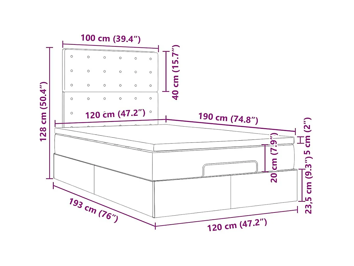 Ottoman-Bett mit Matratzen & LEDs Dunkelblau 120x190 cm Samt