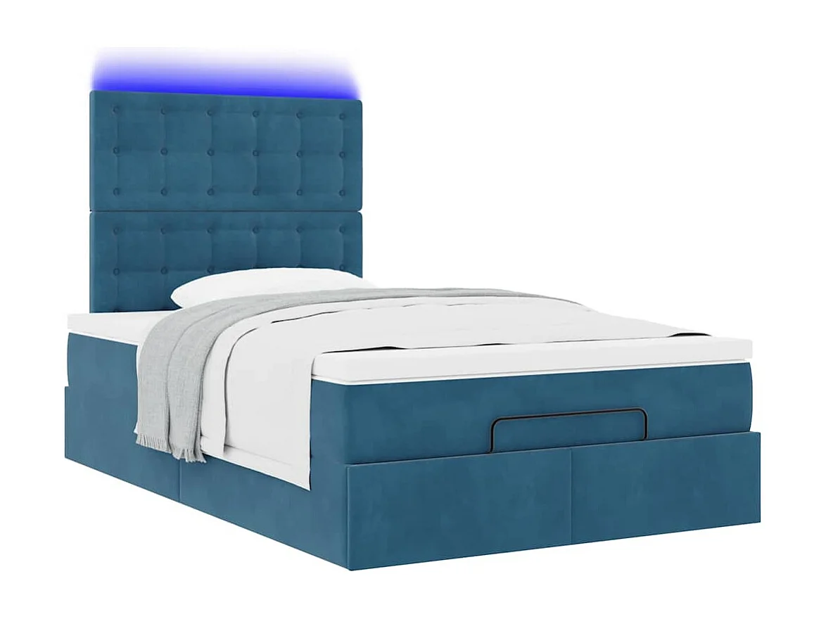 Ottoman-Bett mit Matratzen & LEDs Dunkelblau 120x190 cm Samt