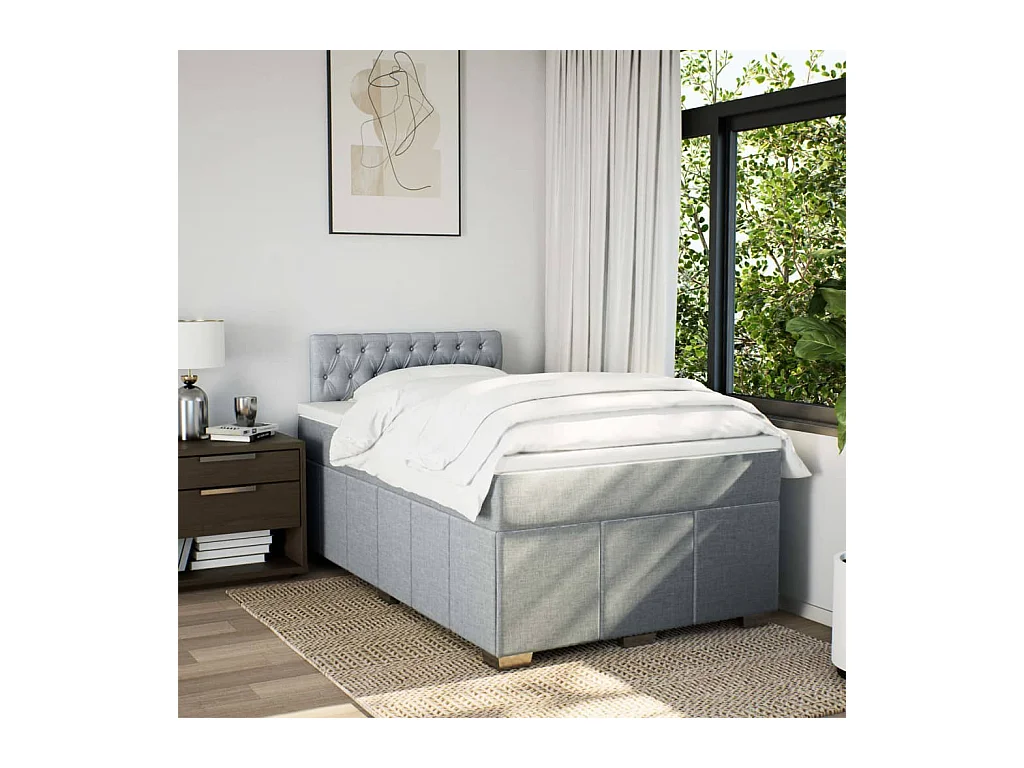Sommier à lattes de lit et matelas gris clair 120x190 cm tissu