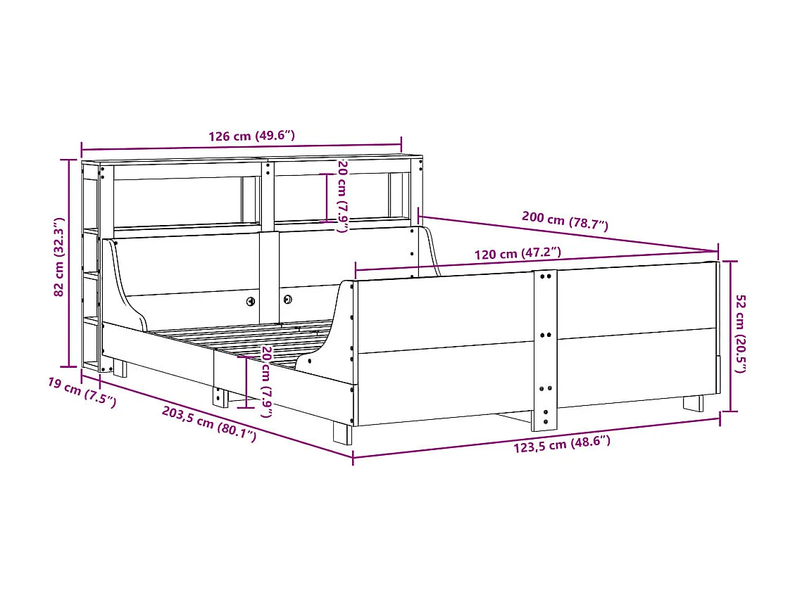Cama sin colchón madera maciza de pino marrón cera 120x200 cm