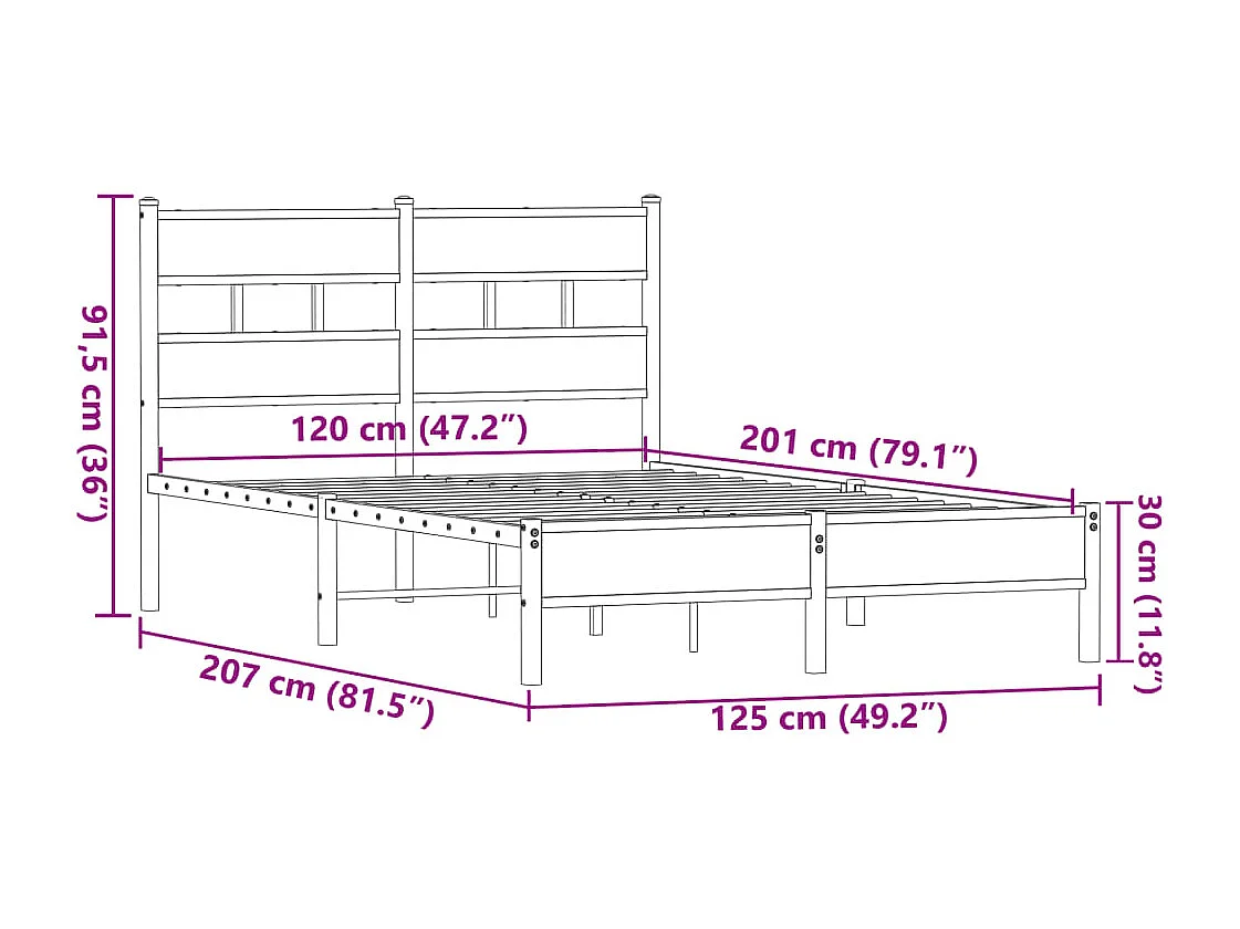 Estructura de cama sin colchón madera marrón roble 120x200 cm
