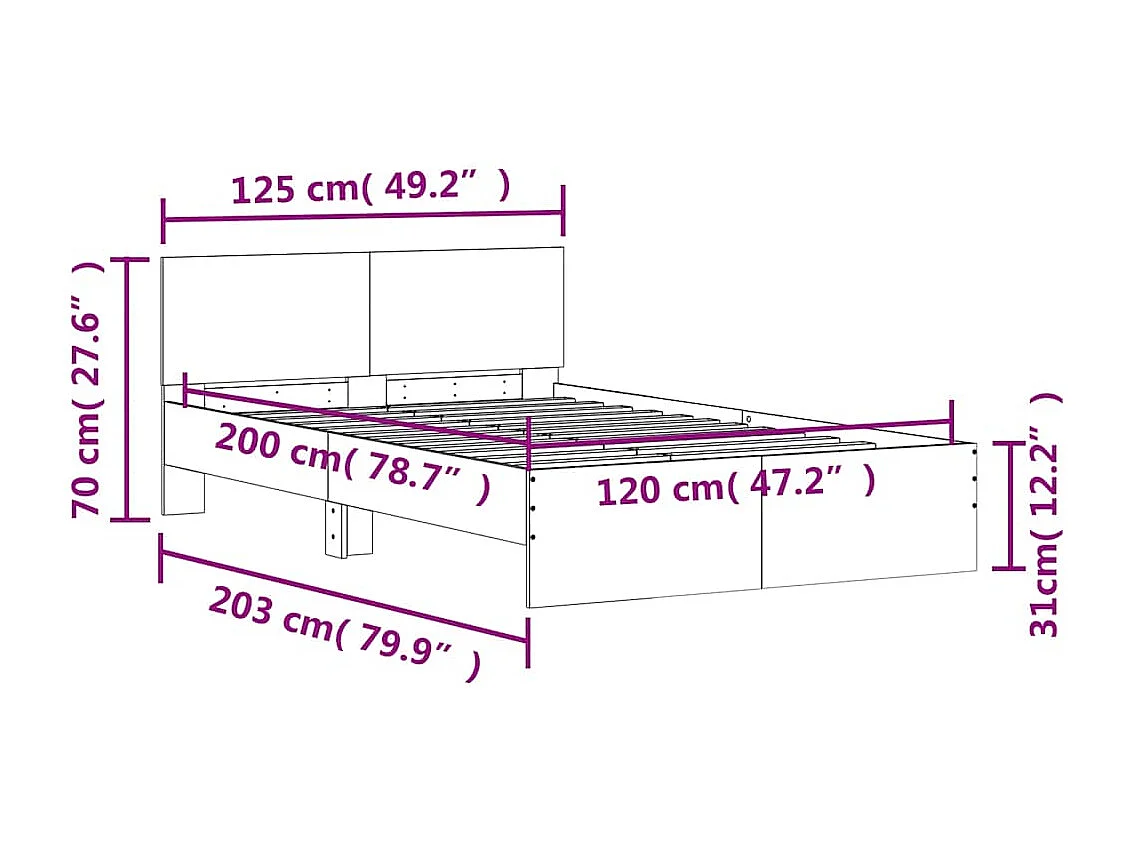 Bettgestell mit Kopfteil LED-Beleuchtung Räuchereiche 120x200cm