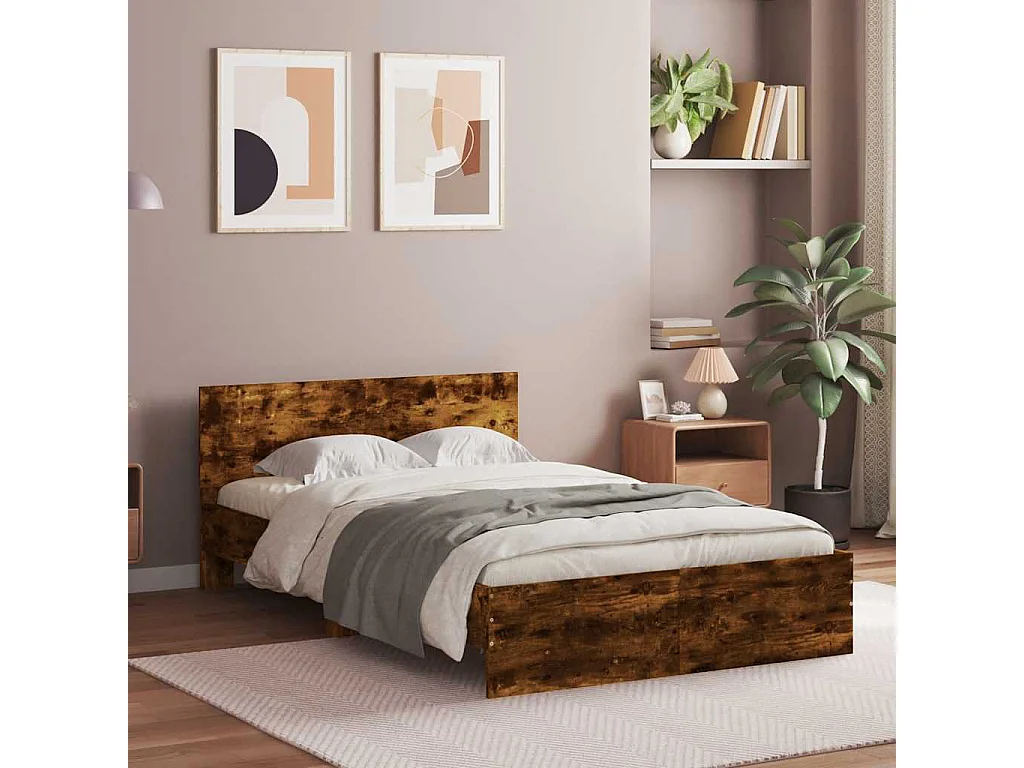 Cadre de lit avec tête de lit et LED chêne fumé 120x200 cm