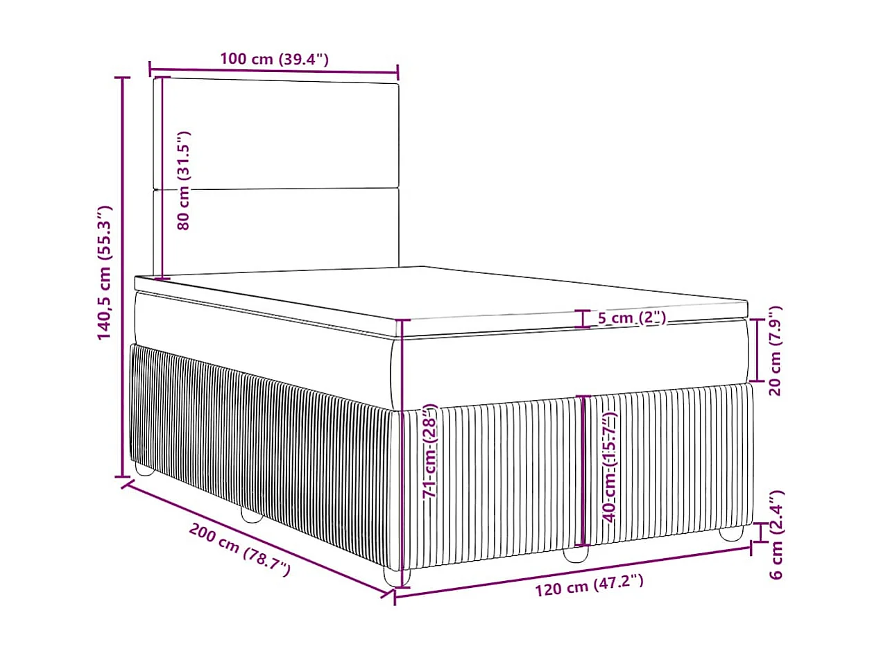 Cama box spring con colchón terciopelo verde oscuro 120x200 cm