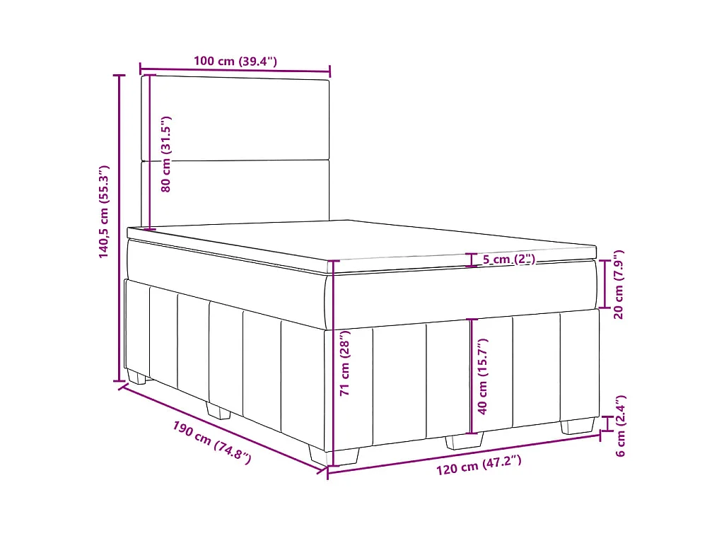Boxspring met matras stof lichtgrijs 120x190 cm