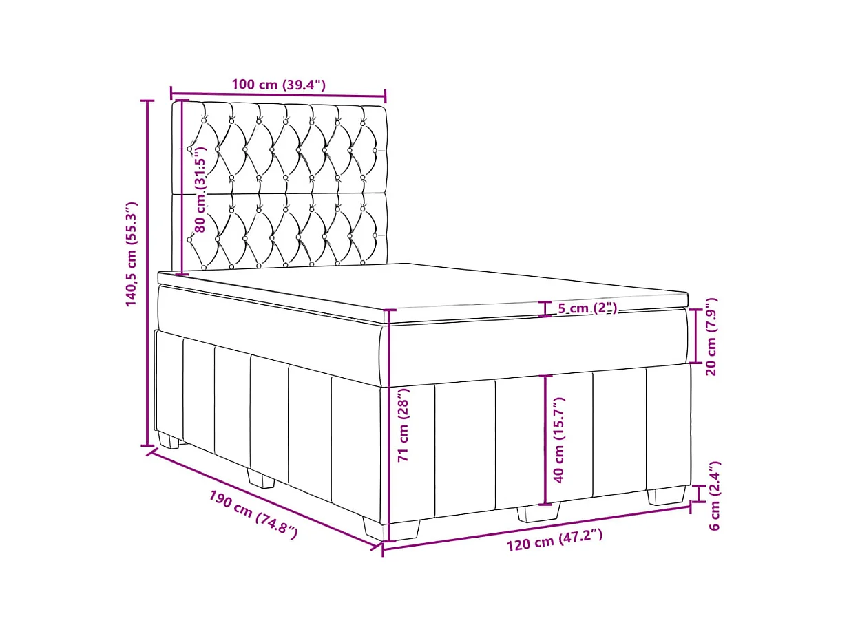 Boxspringbett mit Matratze Dunkelgrau 120x190 cm Stoff