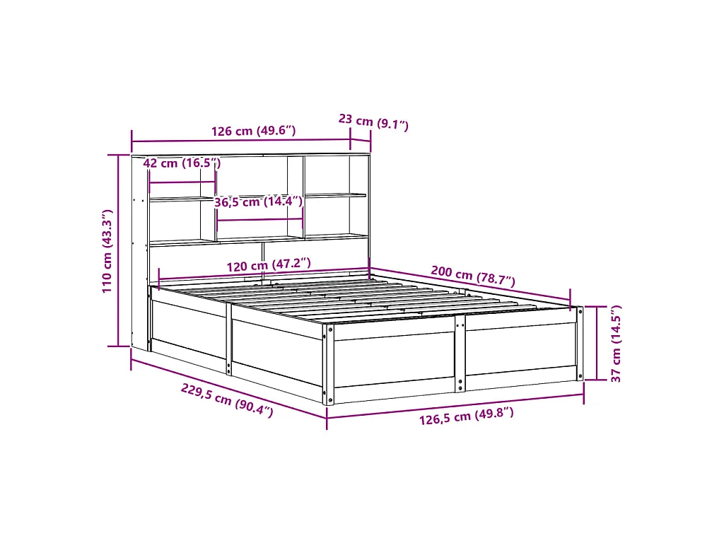 Giroletto senza Materasso Marrone Cera 120x200 cm Legno di Pino