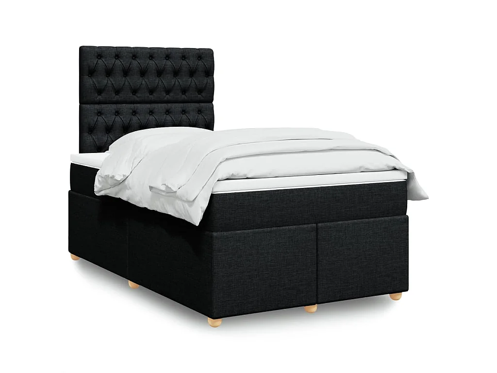 Cama box spring con colchón tela negro 120x200 cm
